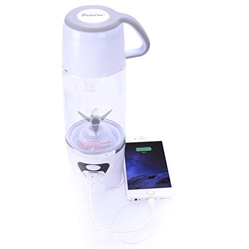 Batidoras de Vaso Individuales, 600ML Mini Licuadora Eléctrica, Recargable Juice Blender con USB, para Zumos de Fruta y Verdura, Ensalada, Sopa, Alimentos para Bebés (White)