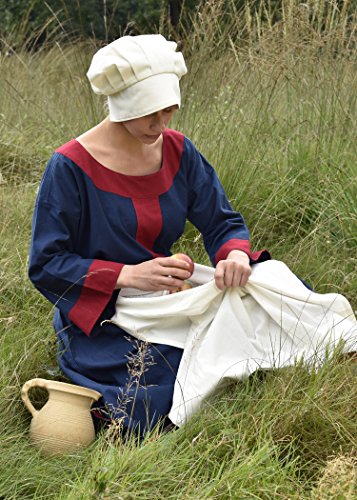 Battle-Merchant - Delantal medieval largo para mujer - Algodón - Para LARP vikingo - Blanco/natural - Talla única - Natural - Longitud 80 cm