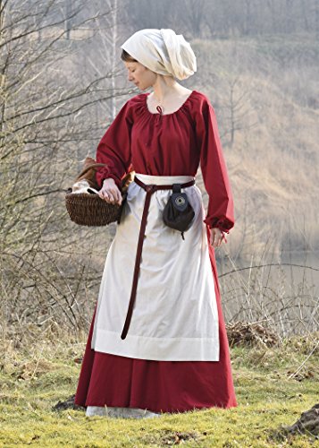 Battle-Merchant - Delantal medieval largo para mujer - Algodón - Para LARP vikingo - Blanco/natural - Talla única - Natural - Longitud 80 cm