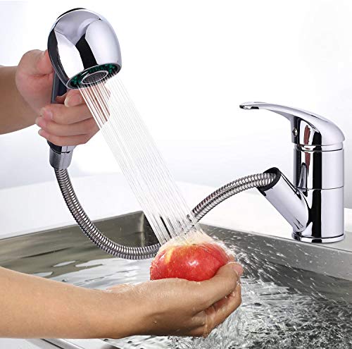 Baulanna Kitchen Faucet, Grifos para fregadero de acero inoxidable, con rociador extraíble, cocina giratoria de 360 °, Fregadero retráctil en caliente y en frío