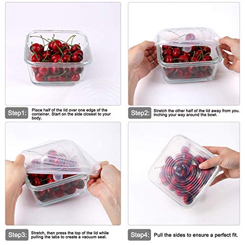 BBLIKE 6 x Tapas Silicona Ajustables Cocina, 4 x Bolsas Silicona Reutilizables, 4 x Bolsas Reutilizables Fruta y Vegetales, Sin BPA para Congelador, Microondas, Conservación de Frescura y Cocción