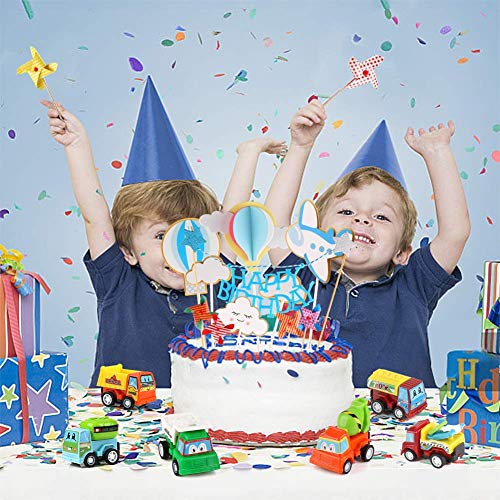 BBLIKE Toppers para Tartas, Topper de Pastel de Cumpleaños Coche + Avión + Molino de Viento + Globos de Aire Caliente + Nubes Decoraciones de Pastel, Ideal para Happy Birthday Cumpleaños Niños Party