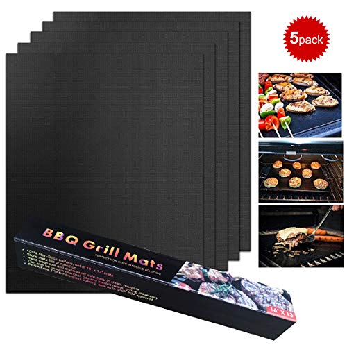 BBQ Grill Mat, PFOA Free - Juego de tapetes para Hornear 5er Alfombrillas de Barbacoa Reutilizables Alfombra de Barbacoa Antiadherente de hasta 500 ° F para Asar y Hornear, 40 * 33cm