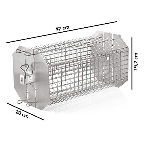 BBQ-Toro Parrilla Rondell de Acero Inoxidable para Asador Giratorio, Cesta Universal para Asador Giratorio de Pincho, Jaula Tumbler Cesta para Rosticería