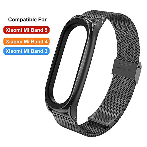 BDIG Correa Compatible Mi Band 5 Correas Metal, Pulsera de Acero Inoxidable Agradable para Mi Band 5 Correa (No Host), Negro