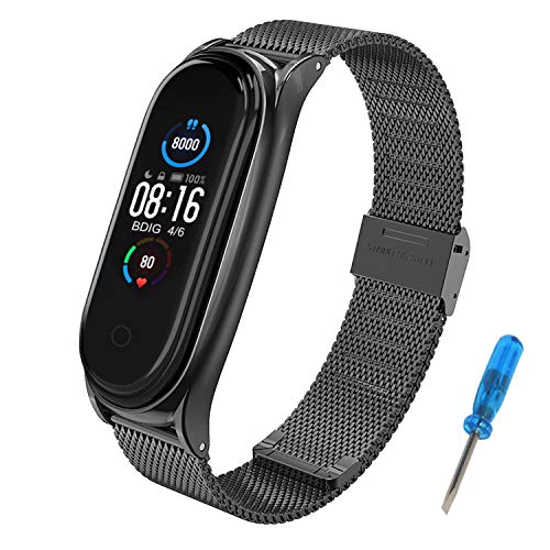 BDIG Correa Compatible Mi Band 5 Correas Metal, Pulsera de Acero Inoxidable Agradable para Mi Band 5 Correa (No Host), Negro