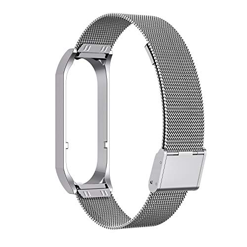 BDIG Correa Compatible para Xiaomi Mi Band 5 Correas Metal, Pulsera de Acero Inoxidable Agradable para Mi Band 5 Correa (No Host) (Melan Plata)