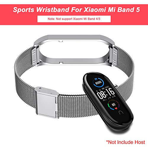 BDIG Correa Compatible para Xiaomi Mi Band 5 Correas Metal, Pulsera de Acero Inoxidable Agradable para Mi Band 5 Correa (No Host) (Melan Plata)