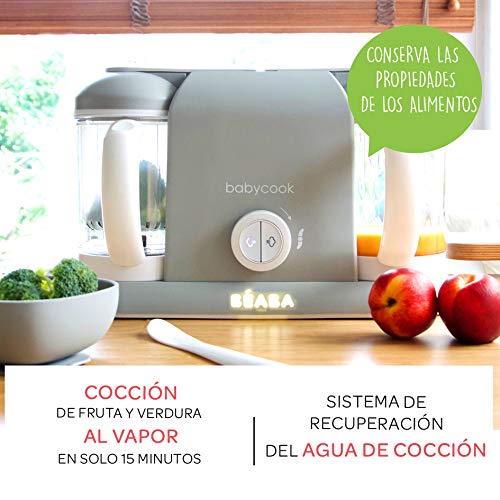 Béaba Babycook Duo Robot de cocina infantil 4 en 1, Tritura, cocina y cuece al vapor, Cocción al vapor rápida en 15 minutos, Comida casera para bebés y niños, Capacidad XXL: 2 x 200 ml, Gris