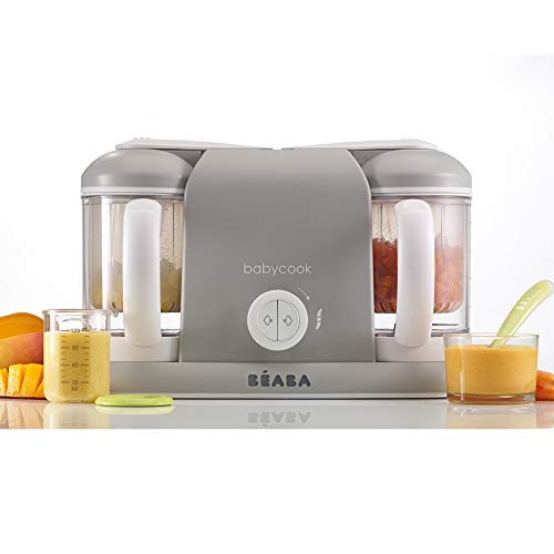 Béaba Babycook Duo Robot de cocina infantil 4 en 1, Tritura, cocina y cuece al vapor, Cocción al vapor rápida en 15 minutos, Comida casera para bebés y niños, Capacidad XXL: 2 x 200 ml, Gris