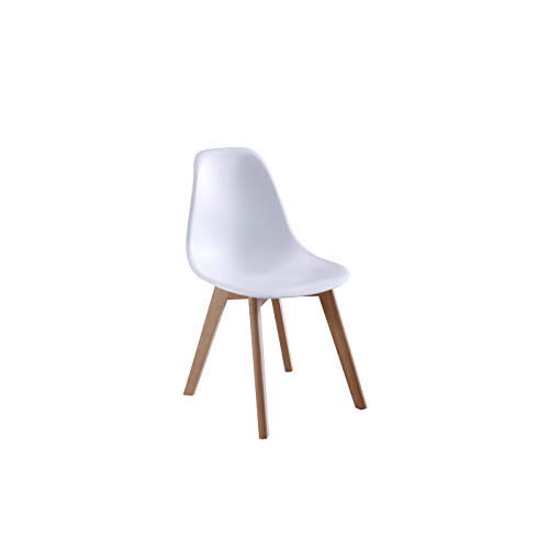 Beat Vintage-17 Silla patas madera y asiento PP blanco estilo nórdico para comedor, cocina , balcón , terraza interior,habitación juvenil, dormitorio, hostelería. 1 unidad