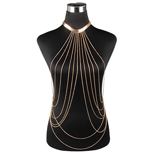 Beauty7 Cadena de Cuerpo Gargantillas Aleación Dorado Multicapa Múltiples Capas Collares Bisutería Borlas Colgantes Cóctel Fiestas Party Regalo Punk Mujeres Sexy Moda Dorado