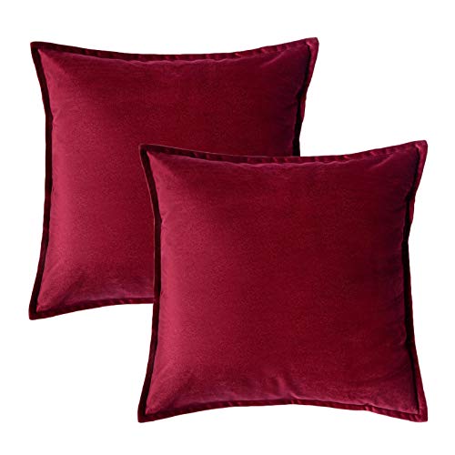 Bedsure Funda Cojin 45 x 45 Vino Rojo - Juego de 2 Fundas Cojines Decorativas de Terciopelo, Muy Suave, Funda de Almohada Cuadrada para Sofá, Dormitorio y Sala de Estar, con Cremallera