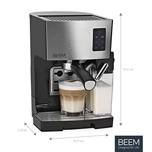 BEEM máquina de Espresso Classico con Tanque de Leche Integrado y Boquilla de Vapor | Potente Bomba Italiana de 19 Bares para la Crema más Fina, Tanque de Agua extraíble