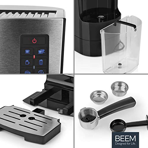 BEEM máquina de Espresso Classico con Tanque de Leche Integrado y Boquilla de Vapor | Potente Bomba Italiana de 19 Bares para la Crema más Fina, Tanque de Agua extraíble