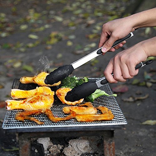 Beeway Pinzas de Cocina Silicona, Acero Inoxidable de Primera Calidad con empuñadura de Silicona Antideslizante para Barbacoa, Buffet, Ensalada- Juego de 2 (9 ”y 12”)