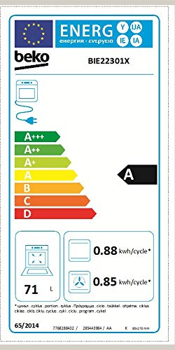 Beko BIE22301X - Horno (Medio, 65L, Eléctrico, Integrado, Acero inoxidable, Giratorio, Tocar)