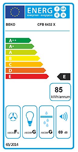 Beko CFB 6432 X - Campana (Canalizado, 300 m³/h, 61 Db, Incorporado, Acero inoxidable, Color blanco, Barra de desplazamiento), 59,8 x 48,2 x 15 cm