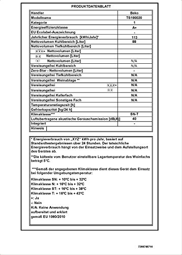 Beko TS 190020 Frigorífico Libre Instalación Bajo Encimera, 81.8 cm altura, A+, Blanca (Nevera Mini, 88L, bandejas de cristal, se puede encajar en armario de cocina