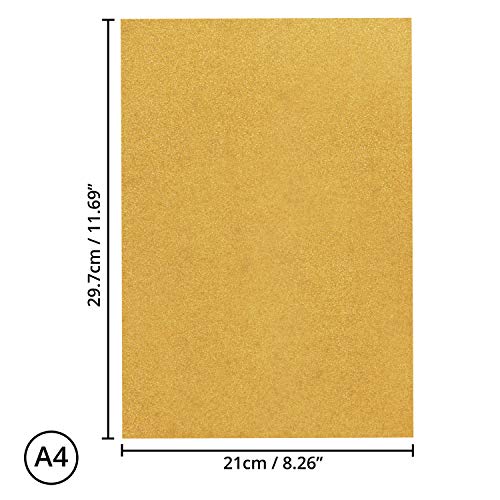 Belle Vous Cartulina con Purpurina (Pack de 24) - A4 Cardstock 250GSM Papel con Brillo - Un Lado Dorado Manualidades para Proyectos Manualidades, Tarjetas Invitación, Papel Dorado