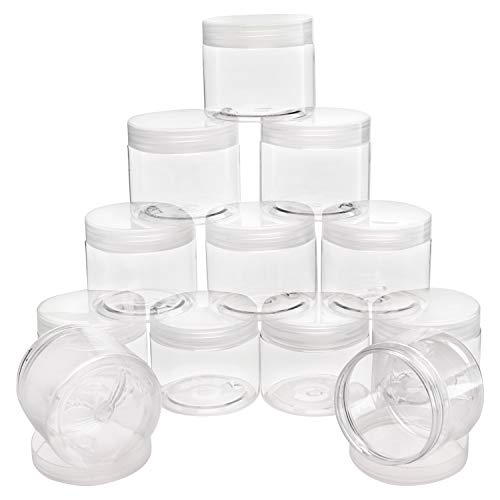 Belle Vous Contenedores de Cosmético (Pack de 12) - Envases Vacío 150 ml Plástico Transparente - Jarra con Tapa Almacenaje de Cremas Corporales, Lociones, Slime, Líquidos, Comida Seca, Cuentas, Joyas