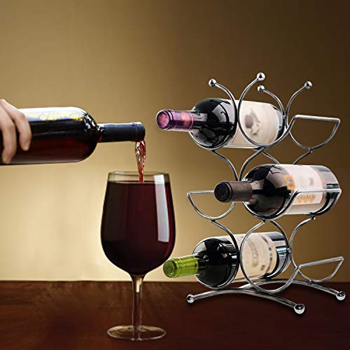 BELLE VOUS Estante para vinos (34x25x14cm) - Soporta hasta 6 Botellas de Vino de tamaño estándar - Soporte para Botellas de Vino de Acero Inoxidable súper Brillante - Estante para vinos Independiente