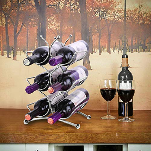 BELLE VOUS Estante para vinos (34x25x14cm) - Soporta hasta 6 Botellas de Vino de tamaño estándar - Soporte para Botellas de Vino de Acero Inoxidable súper Brillante - Estante para vinos Independiente