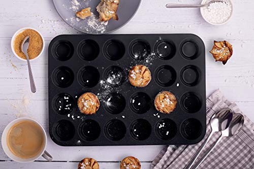 Belmalia Molde para Mini Magdalenas, Silicona, 34 x 24 x 2 cm, 24 Panecillos, Recubrimiento Antiadherente, Cupcake Brownie Budín Latta de Mollete Muffin Bandeja para Hornear Panecillos Negro