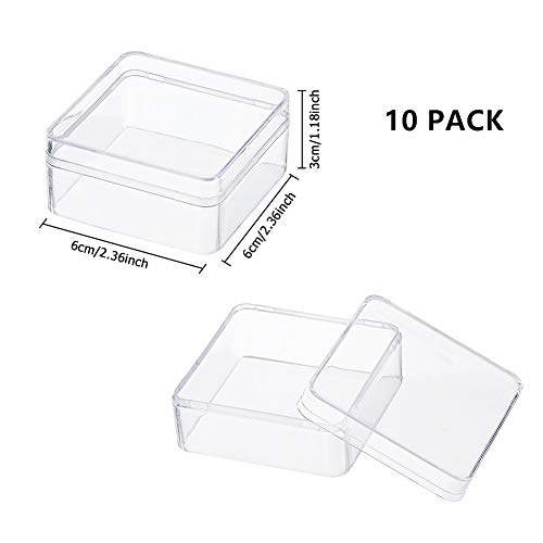 BENECREAT 10 Pack Cajita de Almacenamiento Contenedores de Plástico de Alta Transparencia 6x6x3cm para Artículos de Belleza, Cuentas Pequeñas, Hallazgos de Joyería y Otros Artículos Pequeños