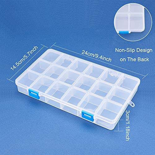 BENECREAT 4 Pack 18 Compartimientos Caja Ajustable de Plástico Contenedor de Almacenamiento para Joyas, Aretes, Abalorios, Pastillas, Piezas de Metal