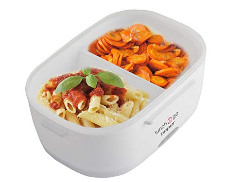 BEPER Lunch & Go Calentador de Comida eléctrico portátil, 2 contenedores extraíbles, Plancha calefactora de Acero, Cubiertos de plástico incluidos, 220 V, Rojo