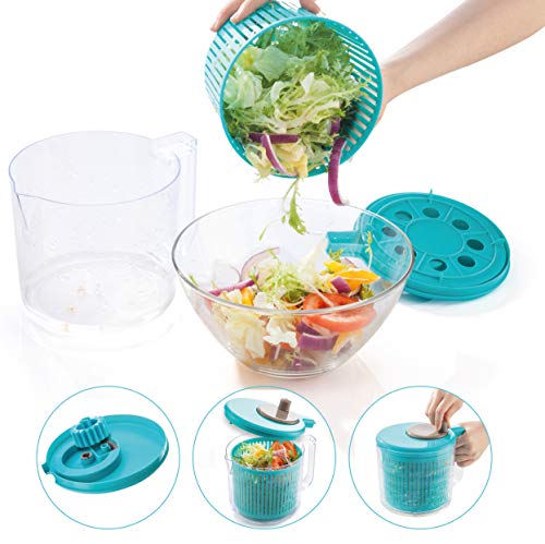 BERELA HOME - GRINDAL Centrifugadora Ensalada, Centrifugadora de Lechugas Color Azul, Escurridor de Ensalada Libre de BPA, Centrifugador de Verduras de 2,5 L