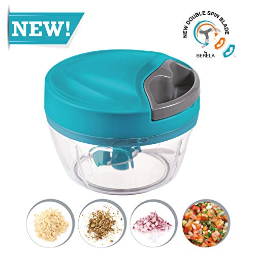 BERELA HOME Mini Picadora Manual Xtrem MAX -3 con Doble Grio de Cuchillas, Picadora Manual de Verduras y Alimentos de 500 ml, Cortador de verdura con 3 Cuchillas de Acero Inoxidable.