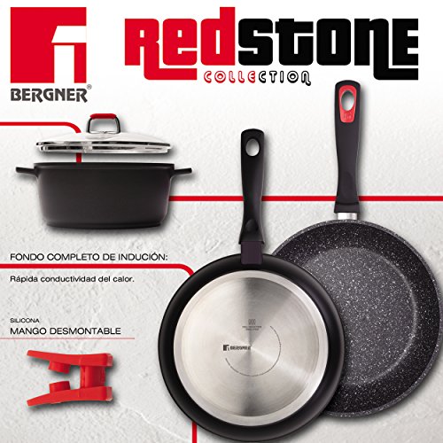 Bergner Red Stone Plancha-asador en Aluminio Fundido, Silicona, Negro, 36 x 23 cm