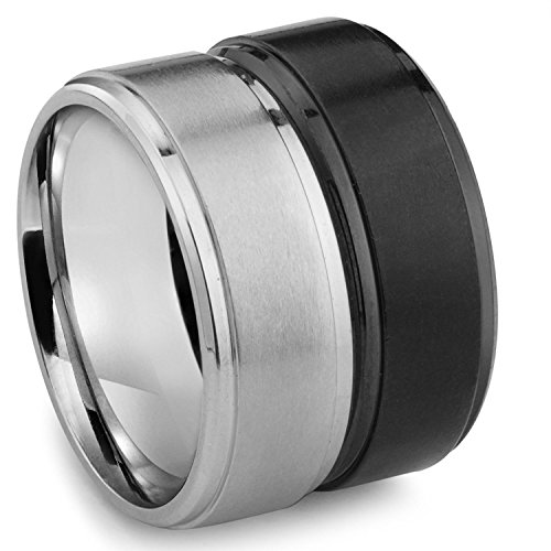 Besteel 1-2Piezas Acero Inoxidable Anillo para Hombre Mujer Pareja Aro Compromiso Boda Pedida Anillo Mate 8MM Plata y Negro