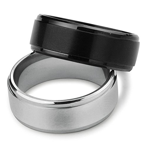 Besteel 1-2Piezas Acero Inoxidable Anillo para Hombre Mujer Pareja Aro Compromiso Boda Pedida Anillo Mate 8MM Plata y Negro