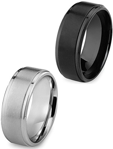 Besteel 1-2Piezas Acero Inoxidable Anillo para Hombre Mujer Pareja Aro Compromiso Boda Pedida Anillo Mate 8MM Plata y Negro