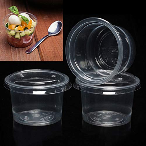 BESTONZON - 100 vasos desechables de plástico transparente para condimentos con tapa para salsa Jelly Yogurt Mousses 120 ml