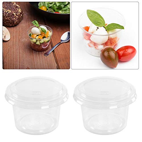 BESTONZON - 100 vasos desechables de plástico transparente para condimentos con tapa para salsa Jelly Yogurt Mousses 120 ml