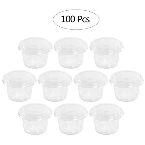 BESTONZON - 100 vasos desechables de plástico transparente para condimentos con tapa para salsa Jelly Yogurt Mousses 120 ml