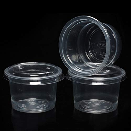 BESTONZON - 100 vasos desechables de plástico transparente para condimentos con tapa para salsa Jelly Yogurt Mousses 120 ml