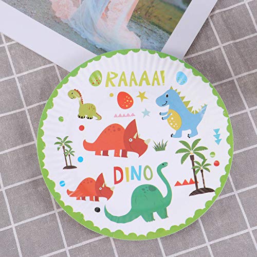 BESTONZON 10pcs Platos de papel dinosaurio con dibujos platos desechables para la fiesta de cumpleaños de boda Suministros (7 pulgadas)