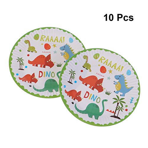 BESTONZON 10pcs Platos de papel dinosaurio con dibujos platos desechables para la fiesta de cumpleaños de boda Suministros (7 pulgadas)