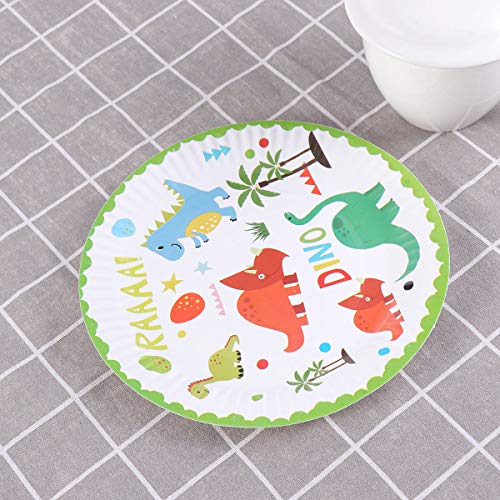 BESTONZON 10pcs Platos de papel dinosaurio con dibujos platos desechables para la fiesta de cumpleaños de boda Suministros (7 pulgadas)