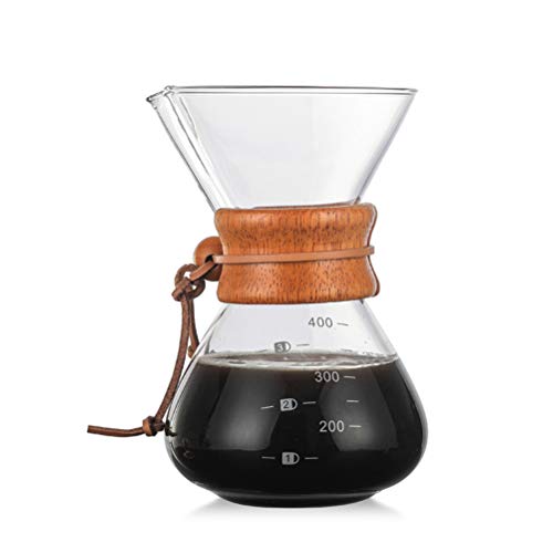 BESTonZON Cafetera de Vidrio vertido Cafetera de café Manual de Mano Cafetera de café Cafetera de Cerveza con Cuello de Madera (400 ml)