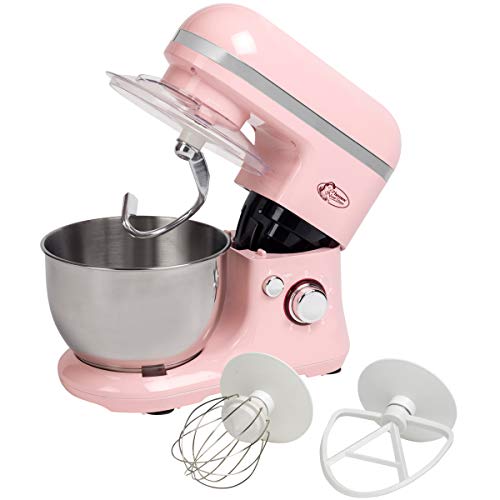 Bestron Robot de Cocina con Batidor, Gancho para Masa y Brazo Mezclador, Diseño Retro, Sweet Dreams, 1000 Vatios, Rosa