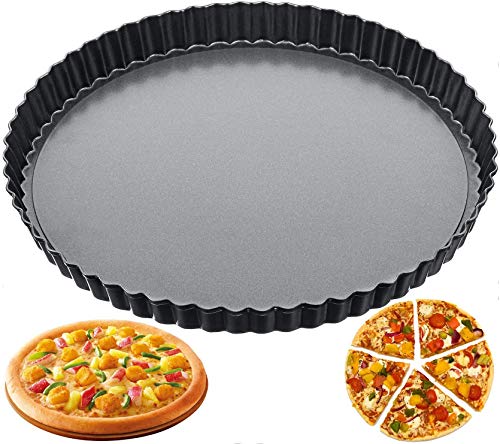 BESTZY Moldes para Quiche o Tartas de Clasico con Fondo Extraíble Envase Antiadherente Grande para Quiche | Incluye una Espátula de Silicona a Juego - (Ø 28 cm)