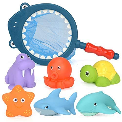 BETOY 7 PCS Juguete de Pesca Baño a Los Niños Niña Educativos , Animales bebé Juguetes de Baño de Goma Flotante apretar Sonido Lavado Baño Swim Buceo Animales