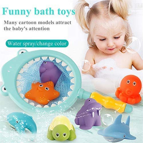 BETOY 7 PCS Juguete de Pesca Baño a Los Niños Niña Educativos , Animales bebé Juguetes de Baño de Goma Flotante apretar Sonido Lavado Baño Swim Buceo Animales