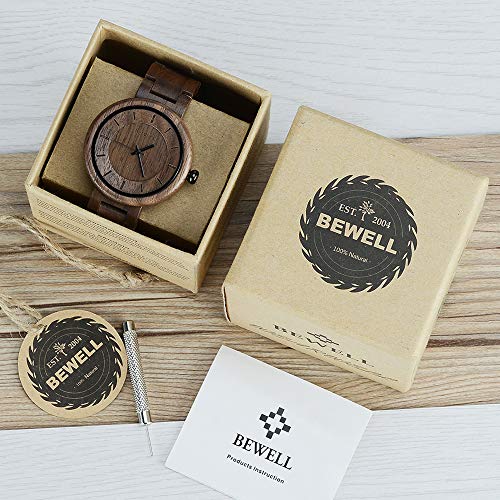 BEWELL Reloj Mujer Madera Analógico Cuarzo Japonés con Correa de Madera Redondo Casual Relojes de Pulsera (Negro)